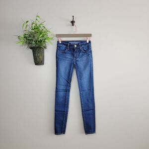 American Eagle Skinny Jeans Mid Rise Jegging Dark Blue Wash Super Stretch AE 0